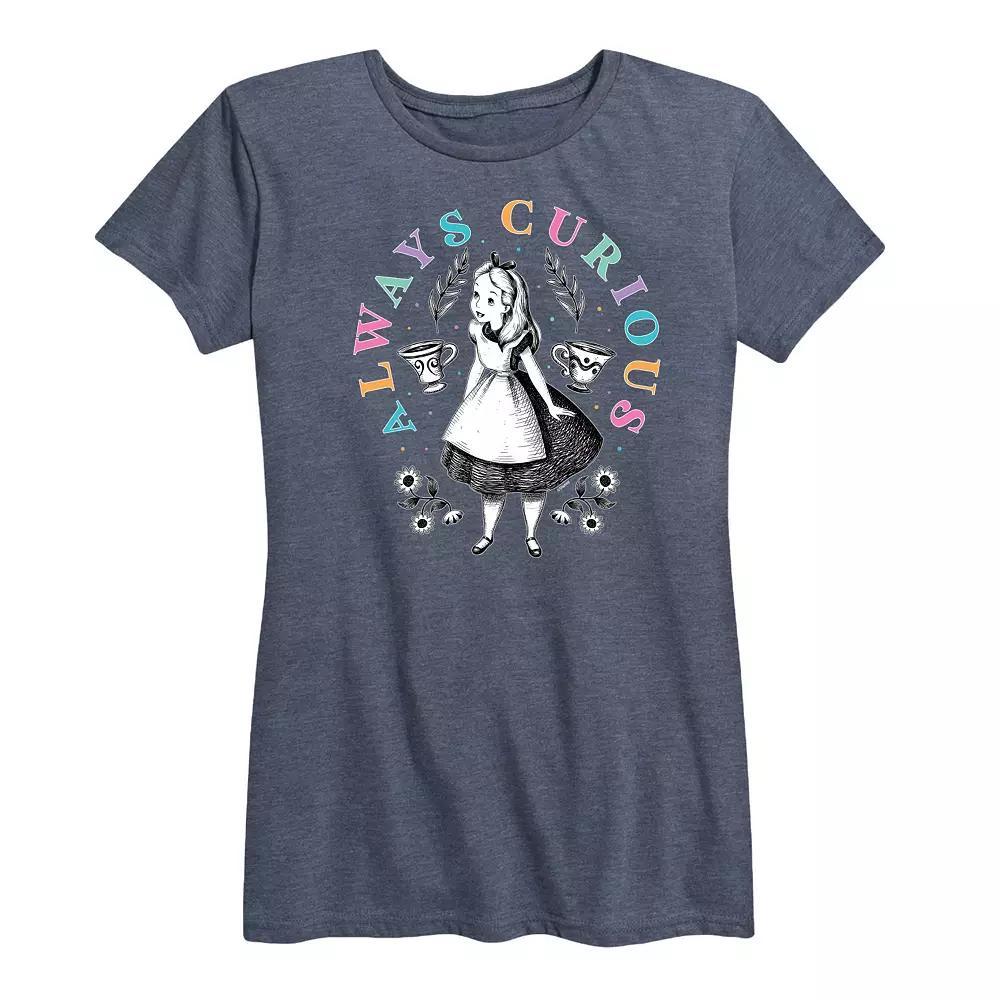 Disney's Alice in Wonderland Women's Always Curious Graphic Tee, Girl's, Size: Small, Grey Blue Product Image