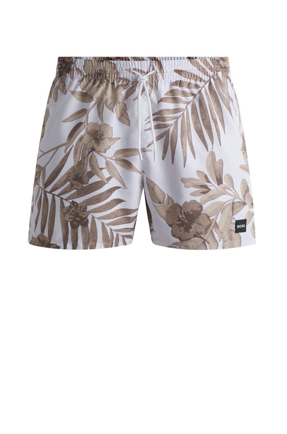 BOSS - Fully lined swim shorts with seasonal print - Light Beige Product Image