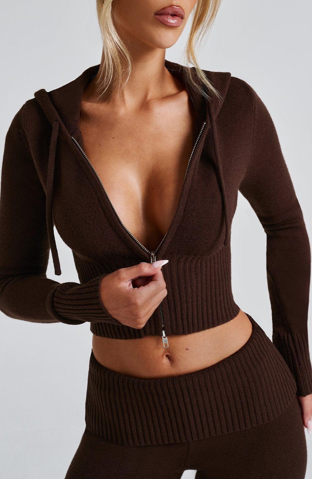 Portia Knit Hoodie - Chocolate Product Image