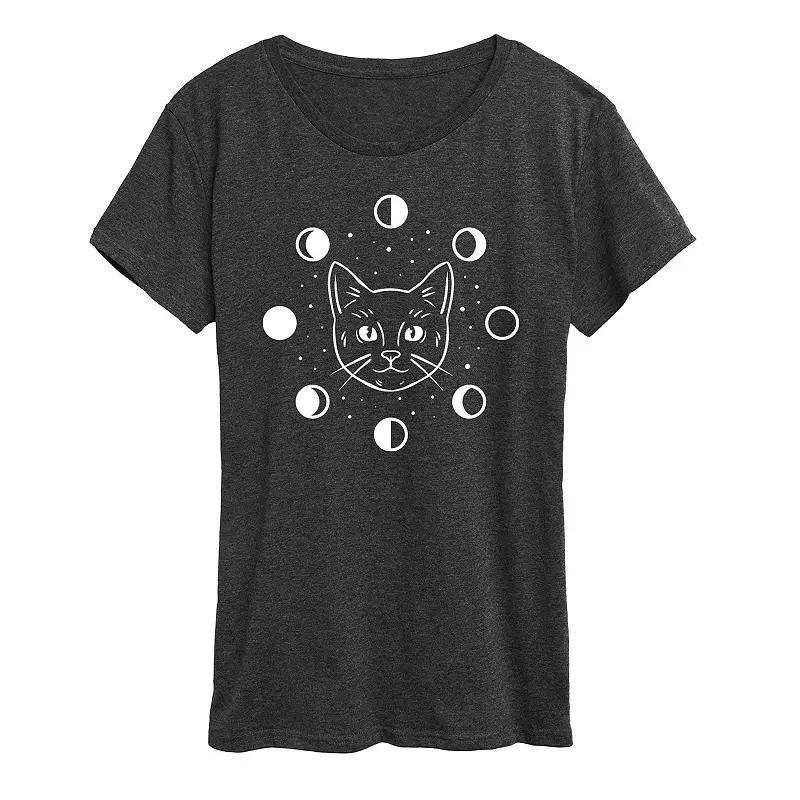 Women's Cat Moon Phases Graphic Tee, Size: XXL, Heather Grey Product Image