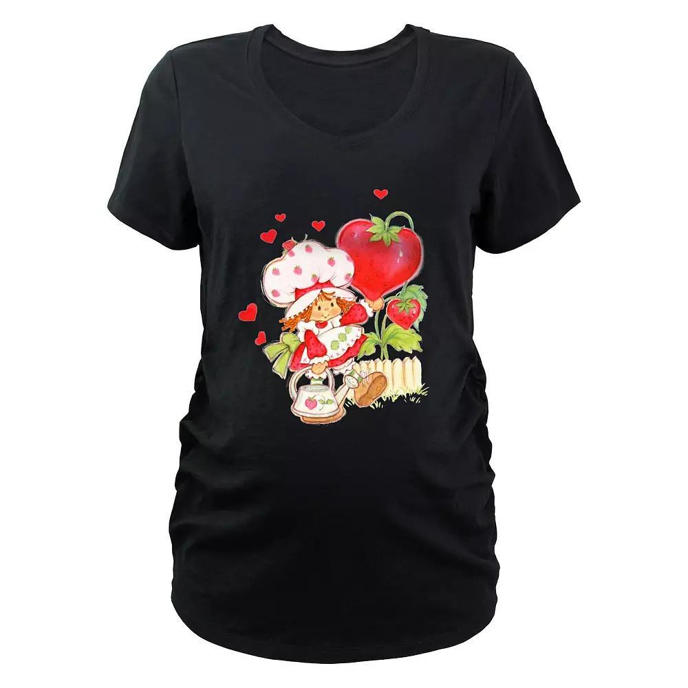 Maternity Strawberry Shortcake Heart Shaped Strawberries Graphic Tee, Women's, Size: Medium-Mat, Black Product Image