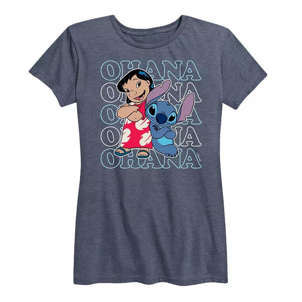 Disney's Lilo & Stitch Women's Ohana Repeated Graphic Tee, Size: XXL, Blue Product Image