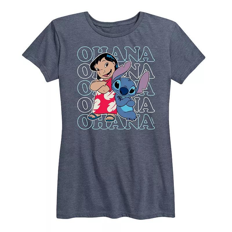 Disney's Lilo & Stitch Women's Ohana Repeated Graphic Tee, Size: XXL, Blue Product Image