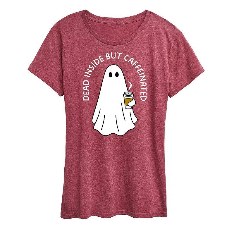 Women's Dead Inside Caffeinated Ghost Graphic Tee, Size: Large, Grey Wine Product Image