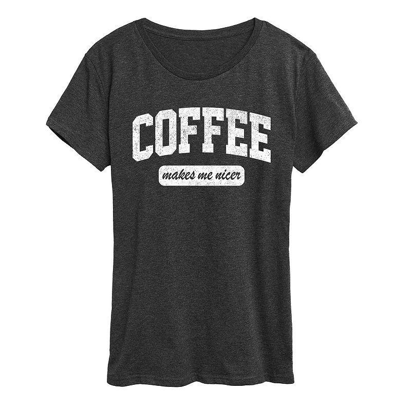 Womens Coffee Makes Me Nicer Graphic Tee, Girls Heather Grey Product Image