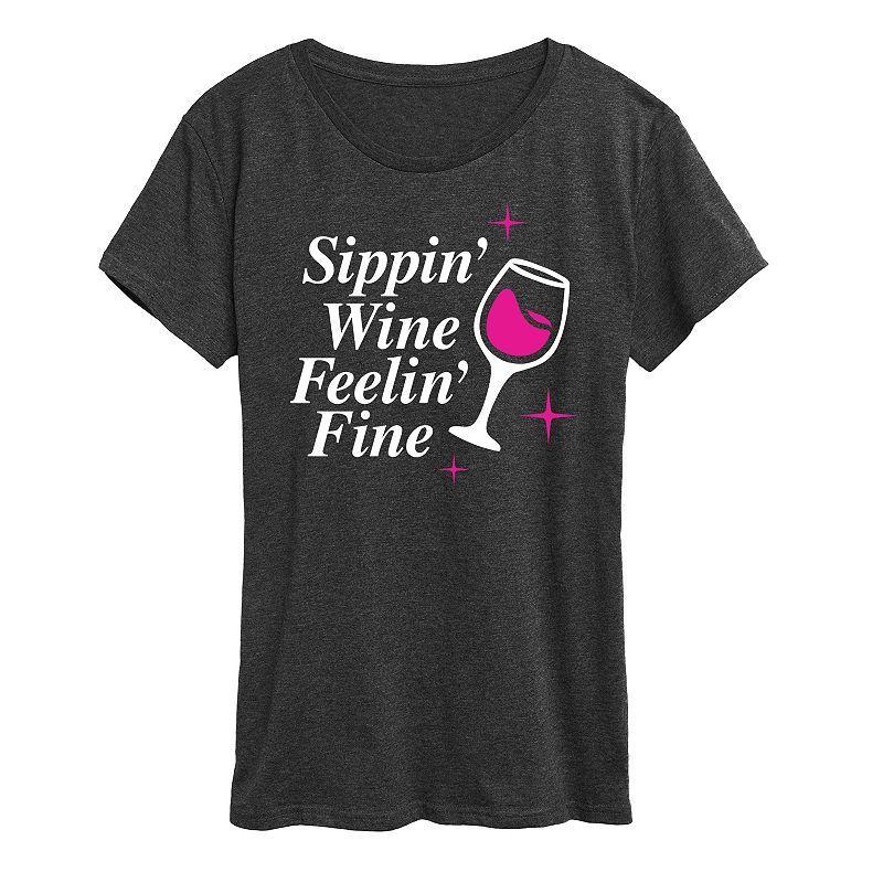 Women's Sippin' Wine Feelin' Fine Graphic Tee, Girl's,  Product Image