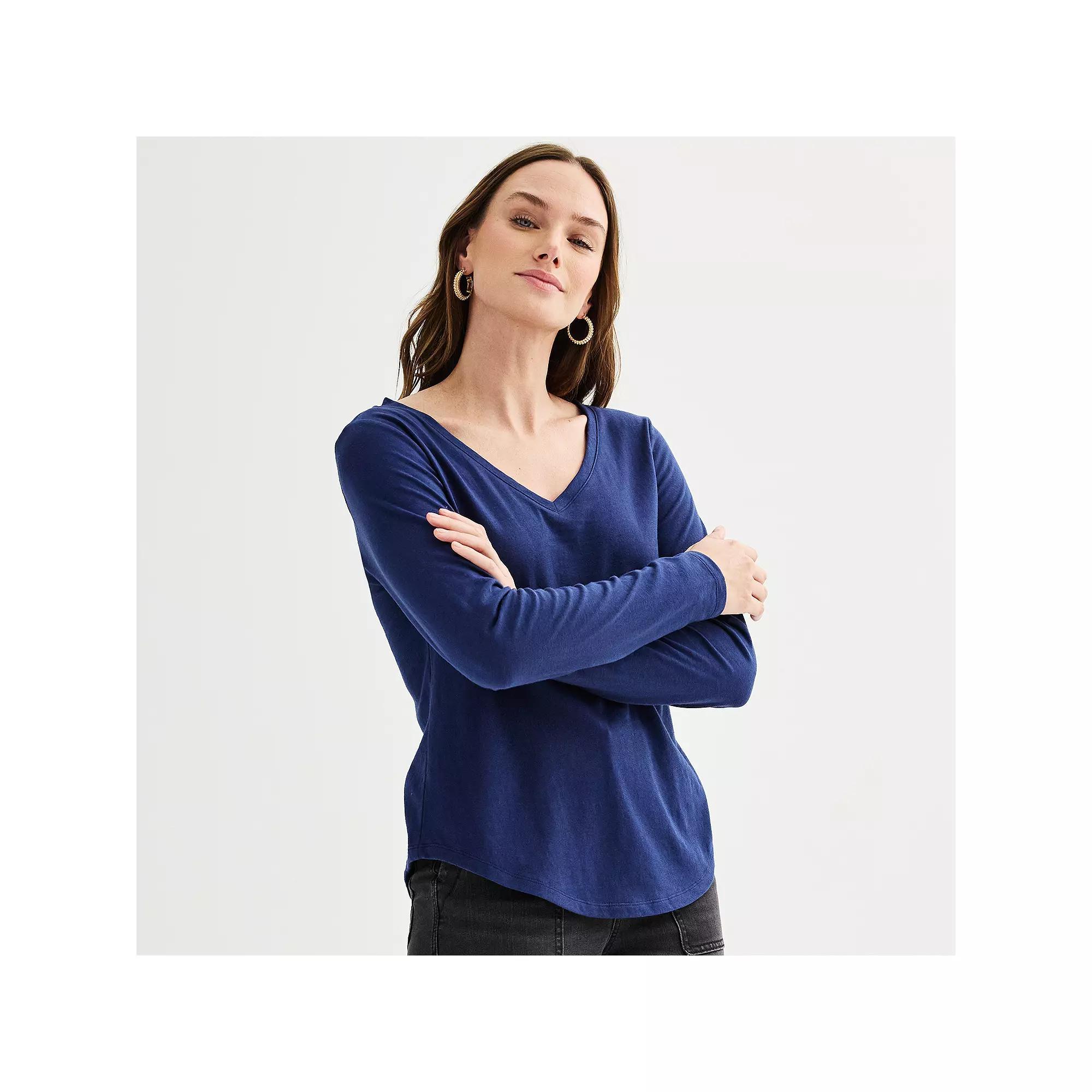 Petite Sonoma Goods For Life® Everyday Long Sleeve V-Neck T-Shirt, Women's,  Product Image