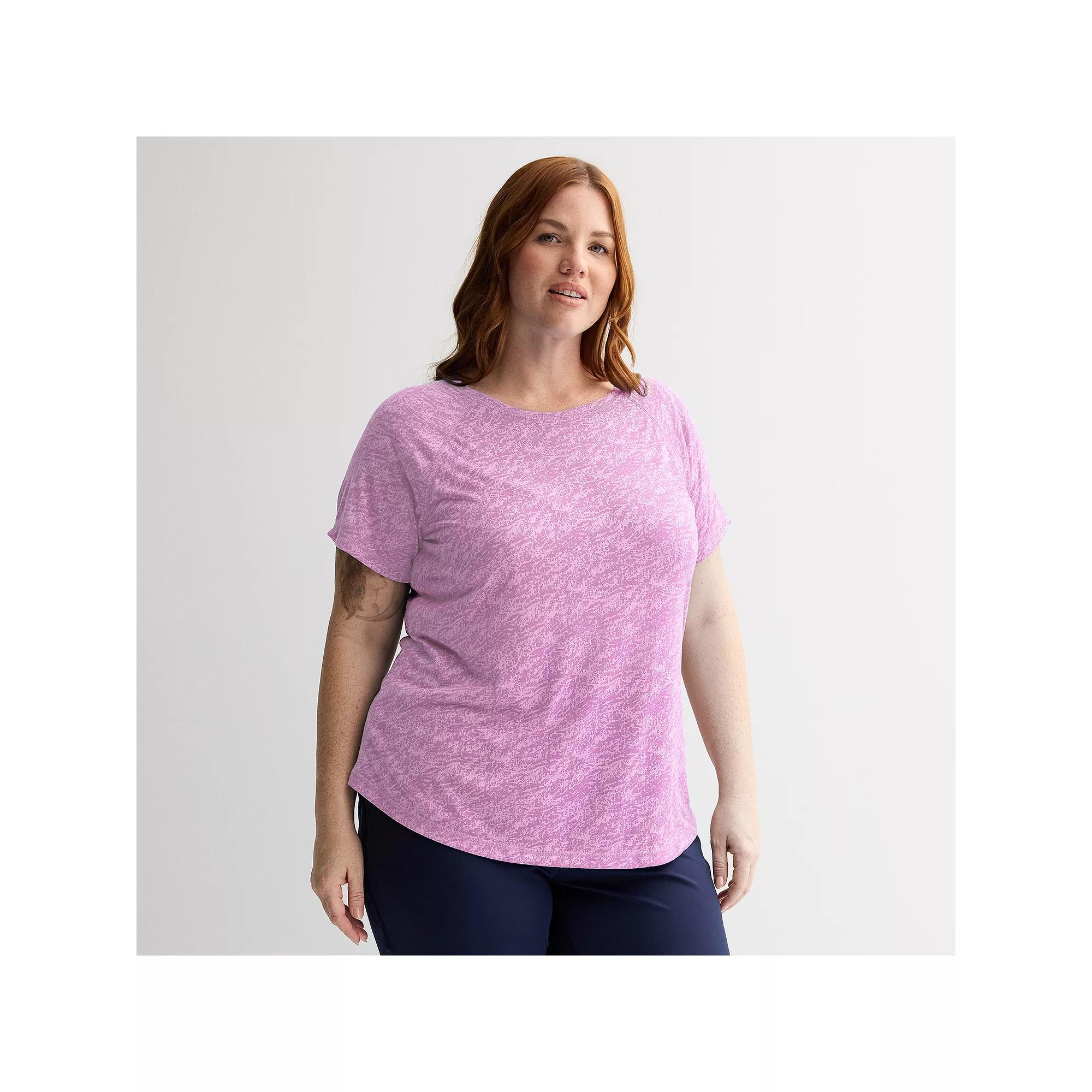 Plus Size Tek Gear® Core Raglan Tee, Women's, Size: 3XL, Purple Burnout Product Image