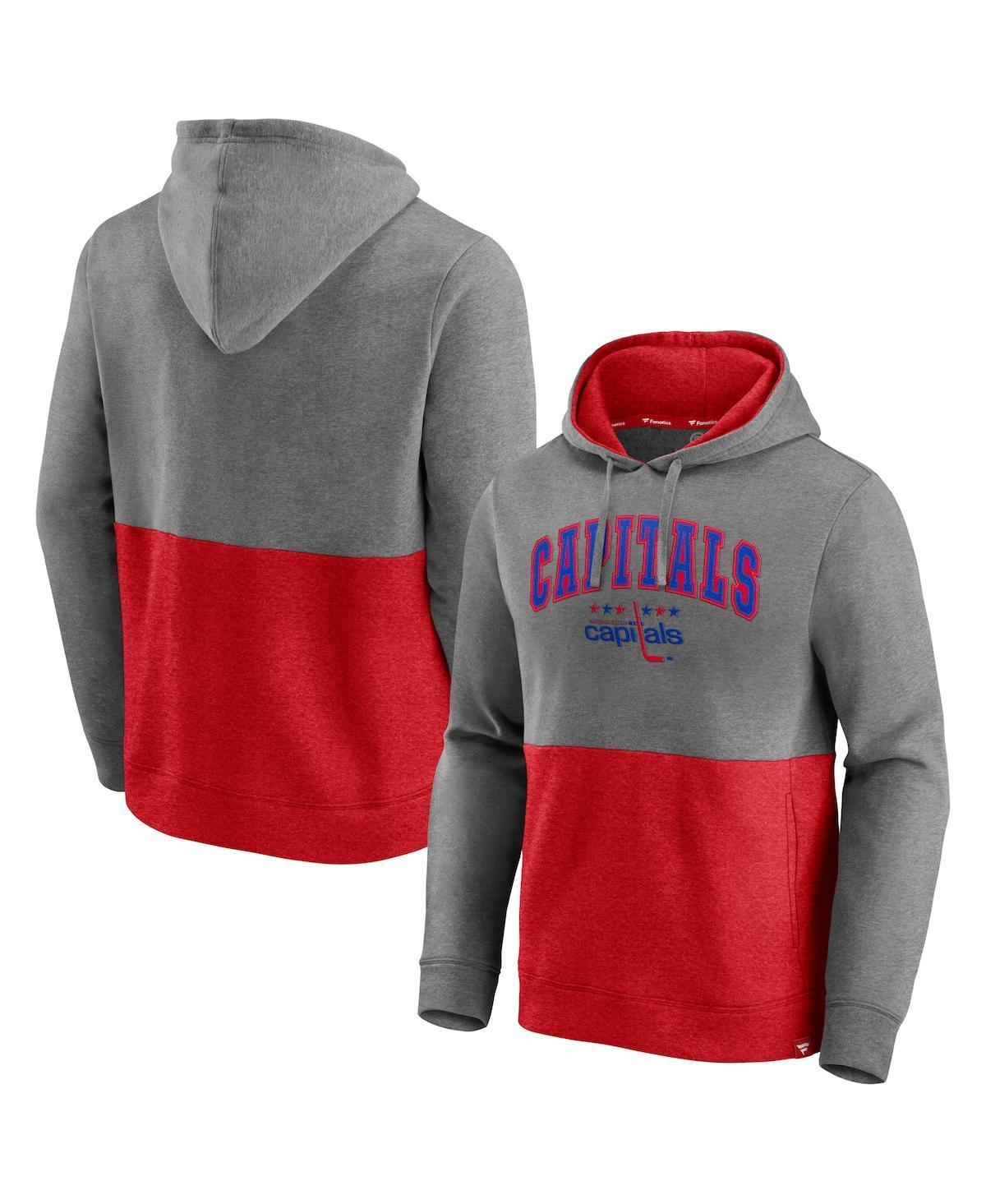 Mens Fanatics Branded Heathered Gray/Red Washington Capitals Block Party Classic Arch Signature Pullover Hoodie Product Image