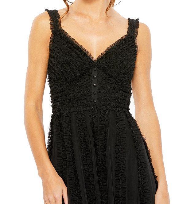 Mac Duggal V-Neck Tiered Ruffled A-Line Midi Dress Product Image