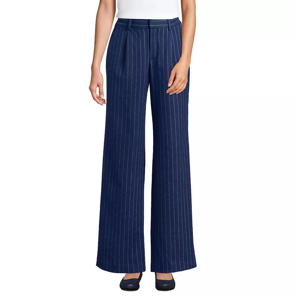 Women's Lands' End Flannel High Waist Pleated Wide Leg Pants, Size: 18, Blue Pinstripe Product Image