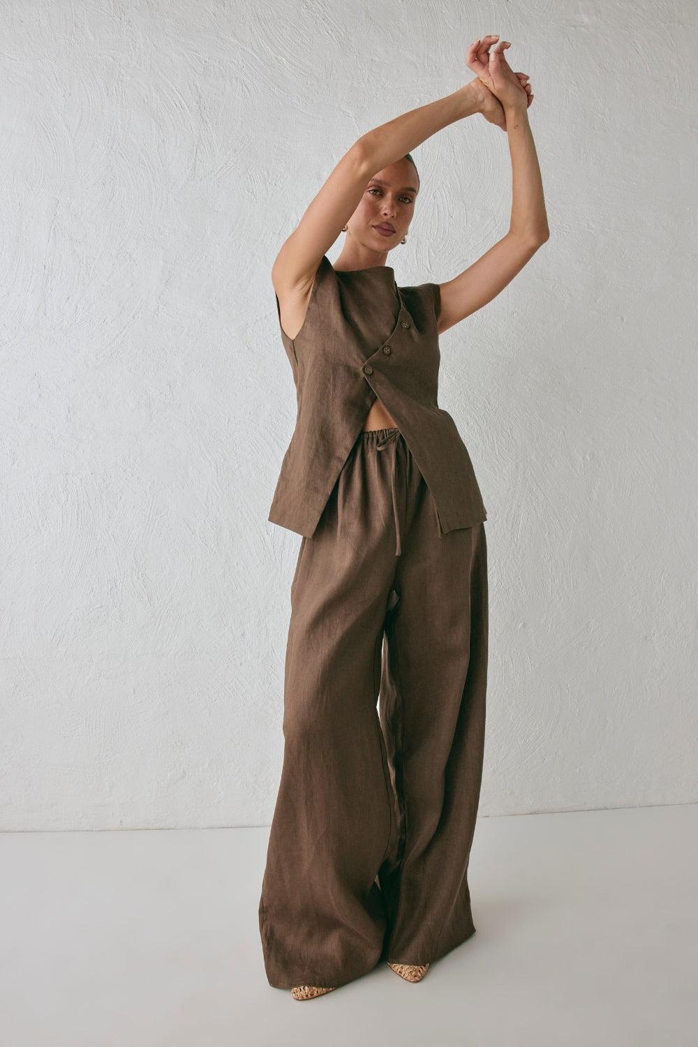 Aria Linen Vest Chocolate Product Image