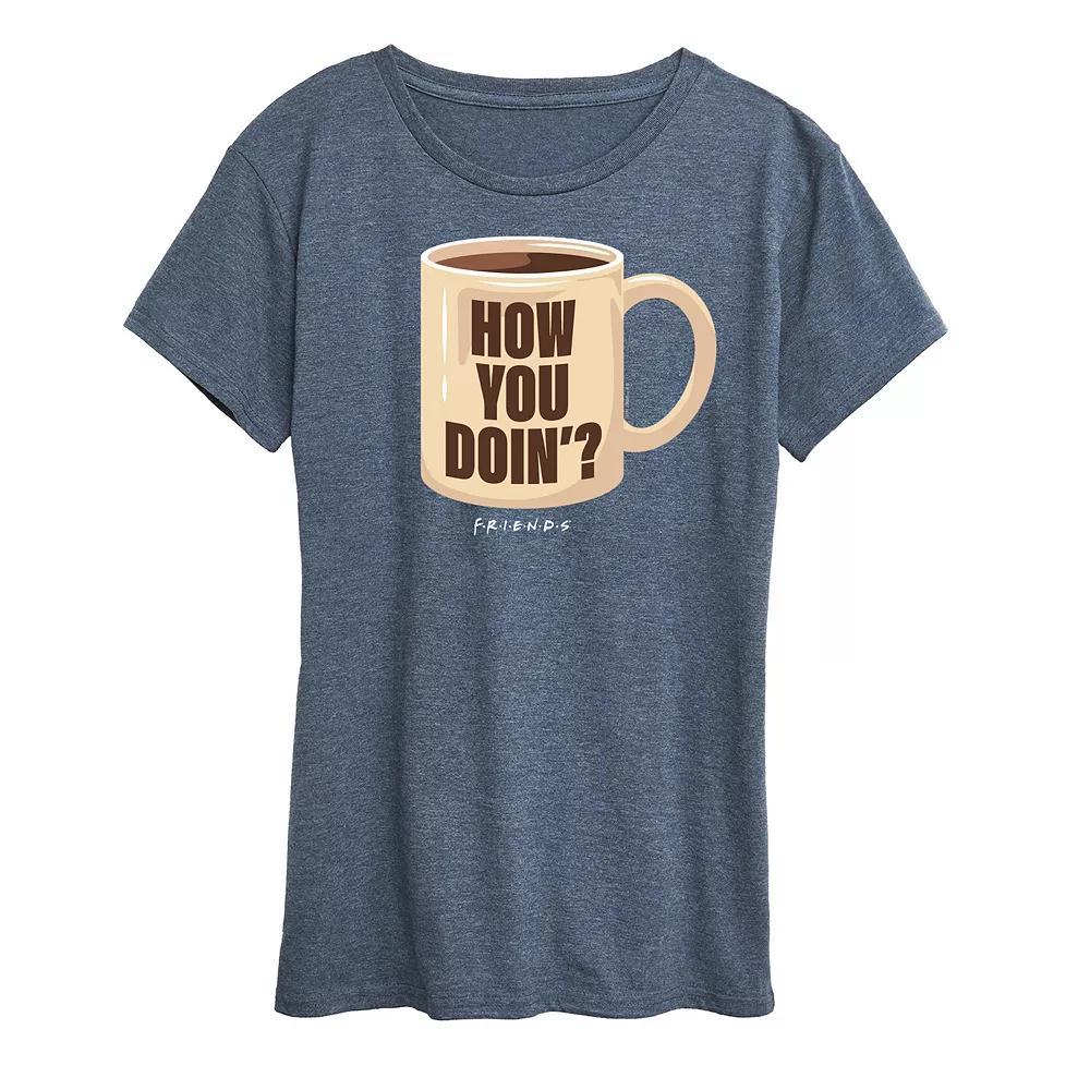 Women's Friends How You Doin' Coffee Mug Graphic Tee, Girl's, Size: Large, Grey Blue Product Image