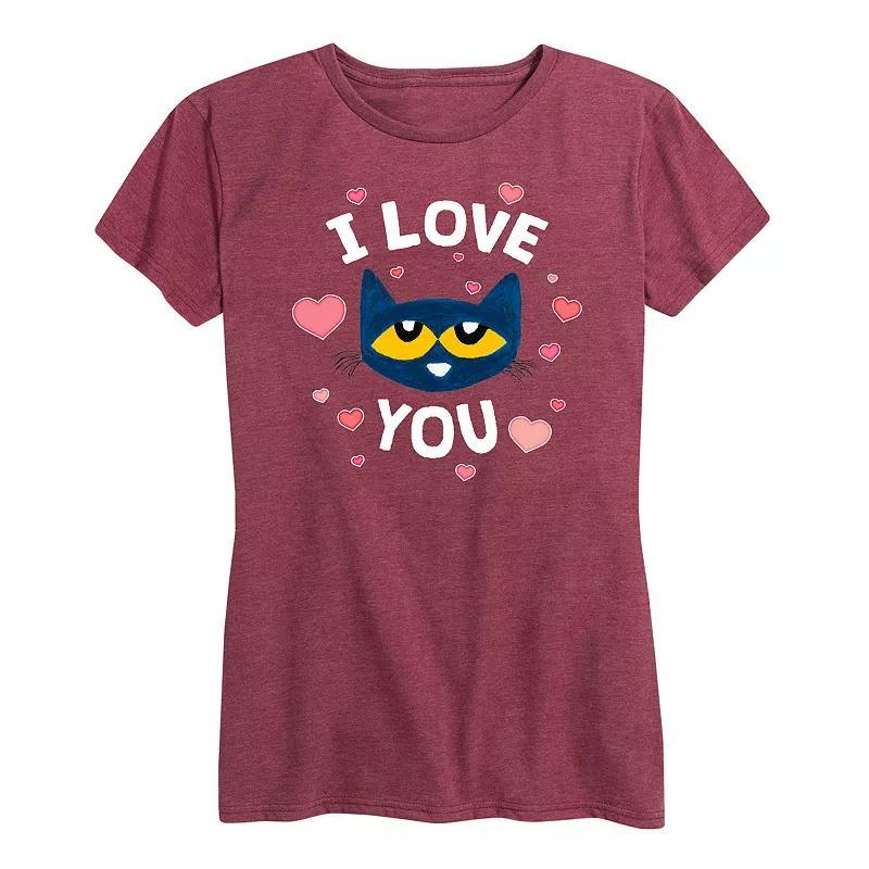 Women's Pete The Cat I Love You Pete Face Graphic Tee, Size: XXL, Grey Wine Product Image