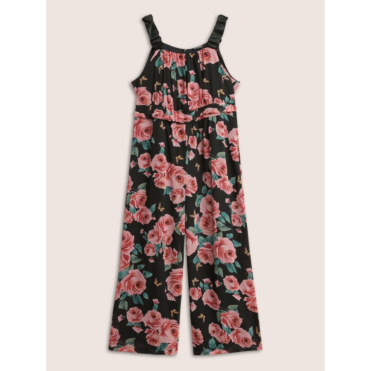 Plus Size BlackFlower Floral Print Ruched Detail Pocket Cami Jumpsuit Women Elegant Sleeveless Non Everyday Loose Jumpsuits BloomChic 10/M Product Image
