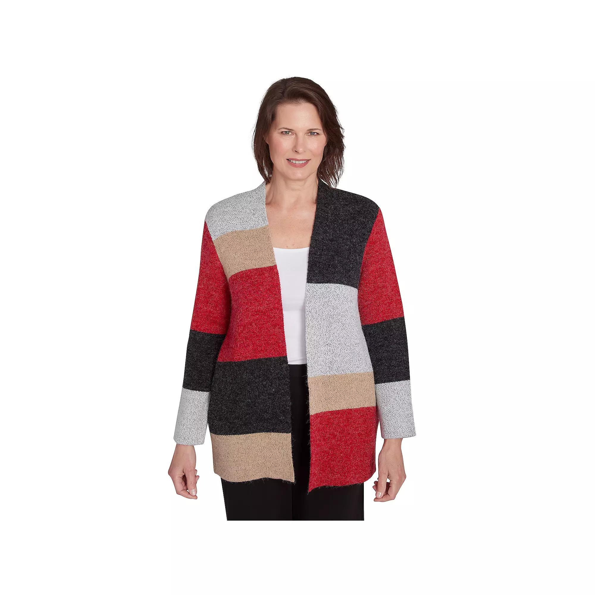 Women's Alfred Dunner Colorblock Cardigan Sweater, Size: Large, Multi Red Product Image