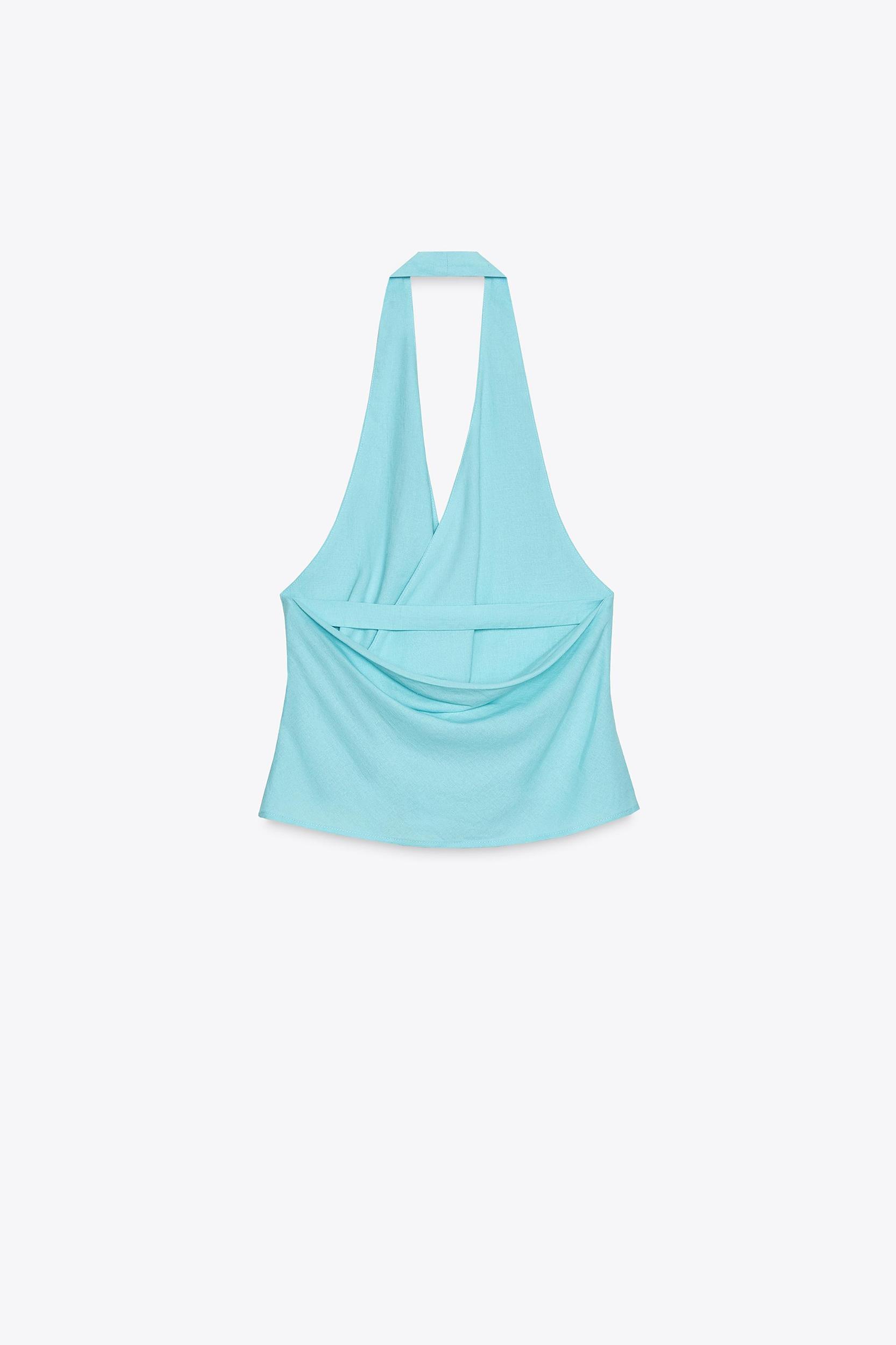 LINEN KNOTTED HALTER TOP Product Image