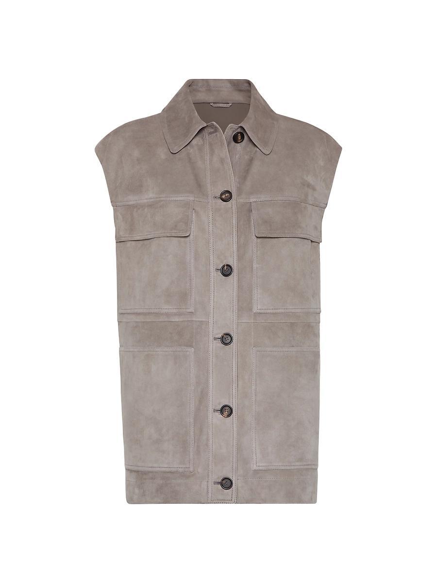 Womens Couture Suede Four Pocket Vest with Monili Product Image