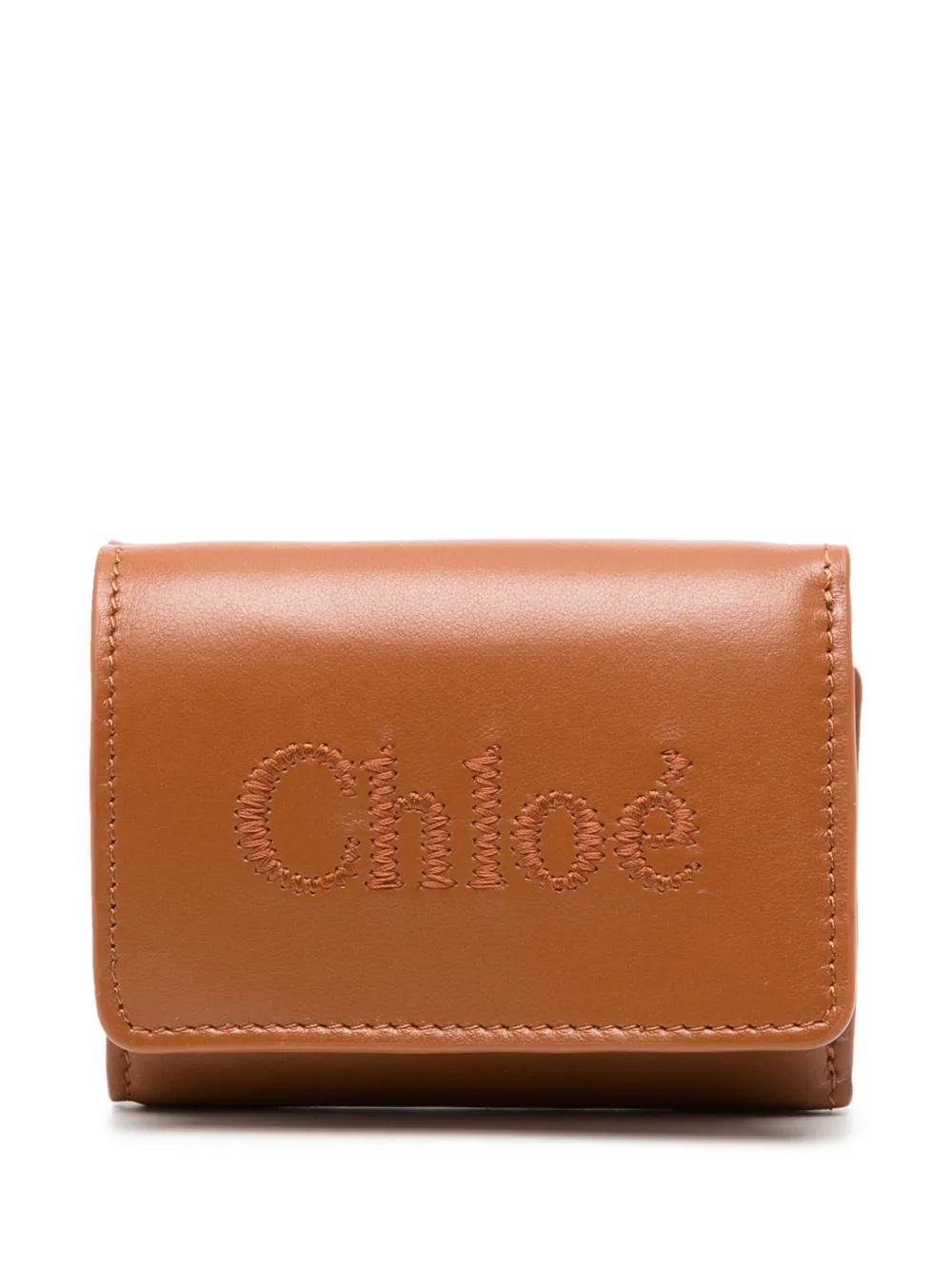 CHLOÉ Sense Logo-embroidered Leather Wallet In Brown Product Image