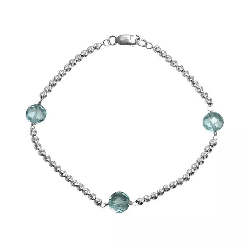 Sterling Silver Blue Topaz Bead Bracelet, Womens Product Image