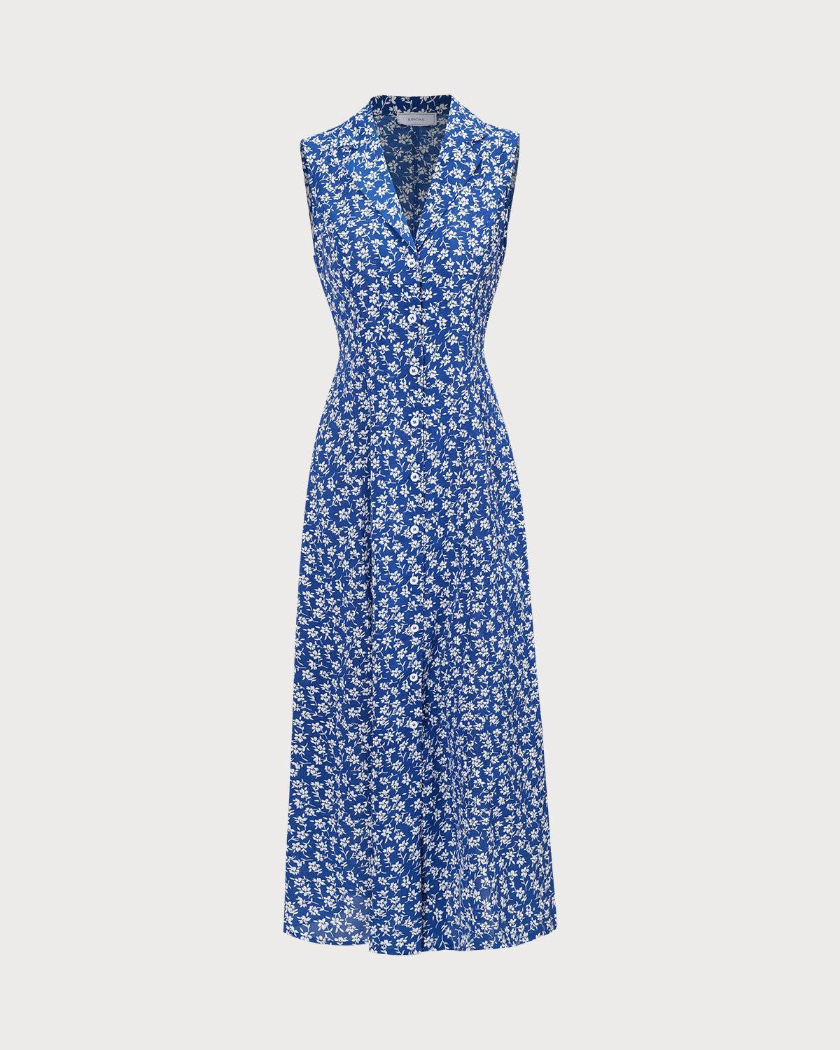 The Blue Collared Button-up Floral Maxi Dress Product Image