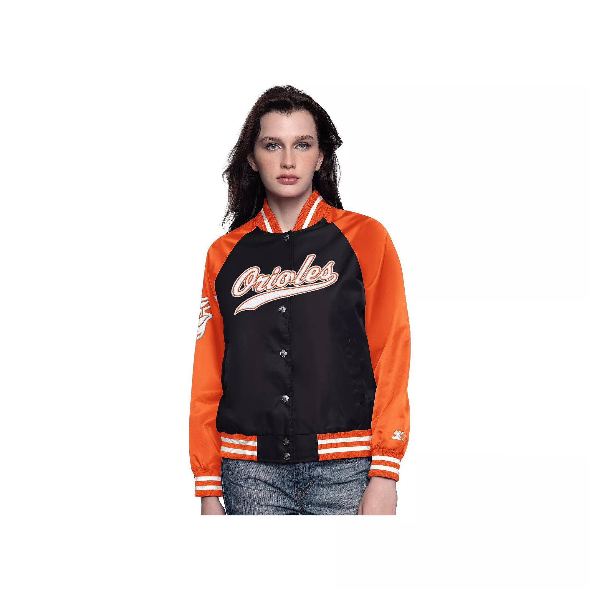 Women's Starter Black/Orange Baltimore Orioles Home Run Full-Snap Varsity Jacket,  Product Image