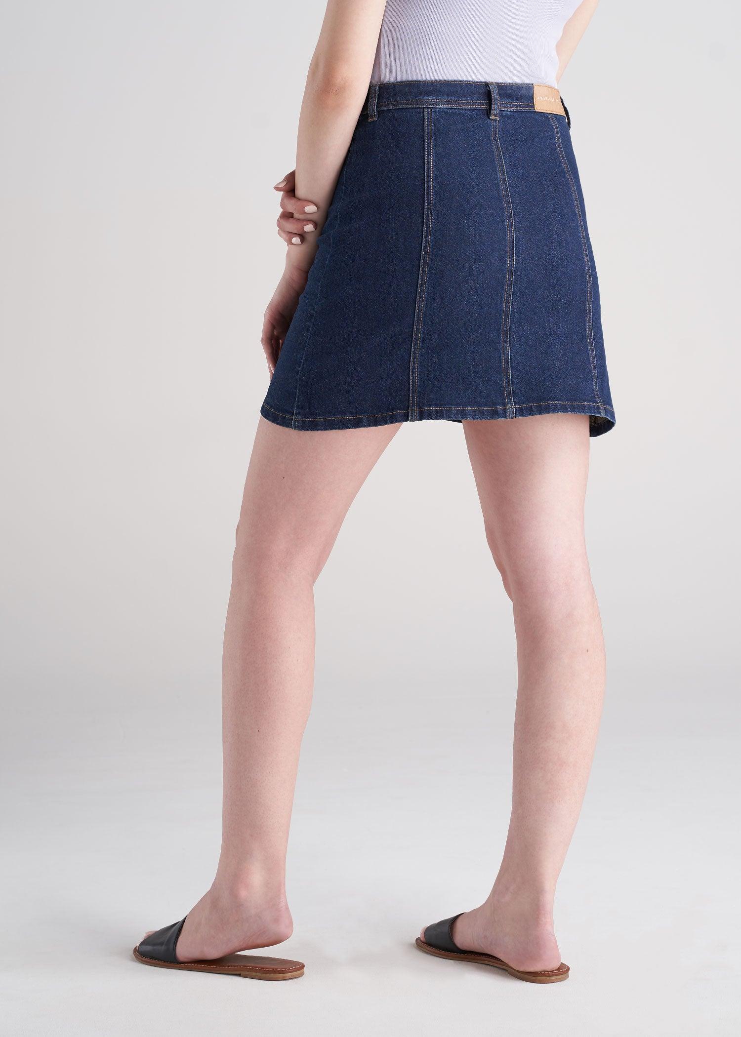Women's Tall Button Up Denim Skirt in Washed Indigo Blue Female Product Image