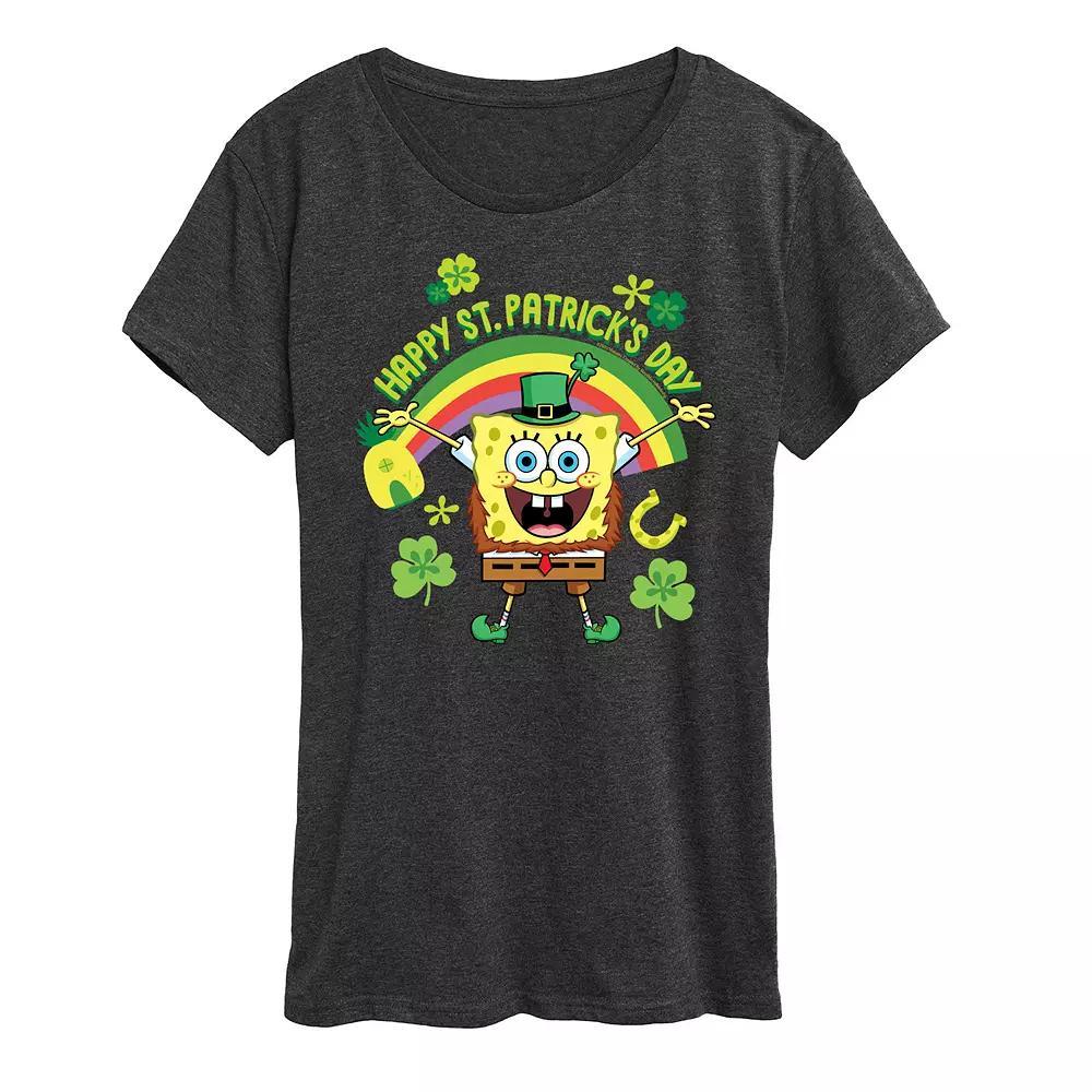 Women's SpongeBob SquarePants Happy St. Patrick's Day Graphic Tee, Size: Medium, Heather Grey Product Image