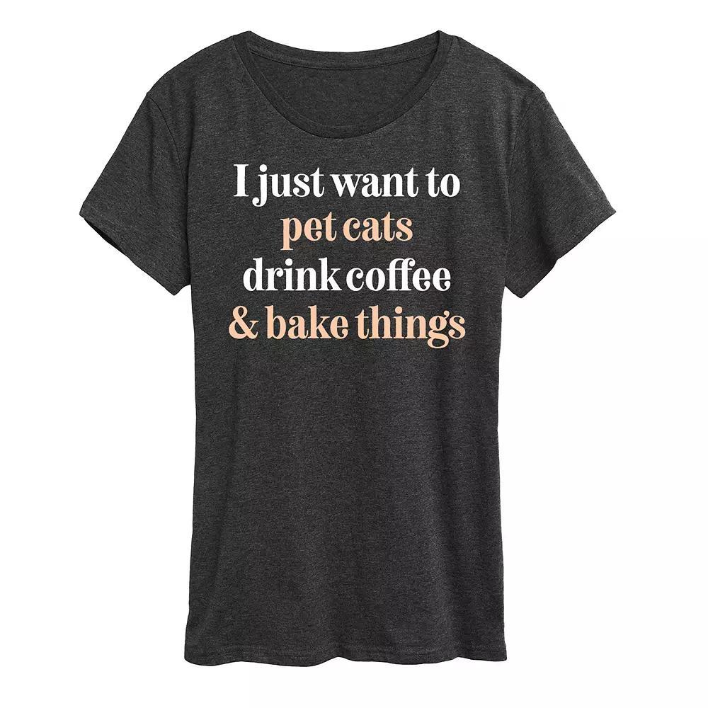 Women's Pet Cats Drink Coffee Bake Graphic Tee,  Product Image