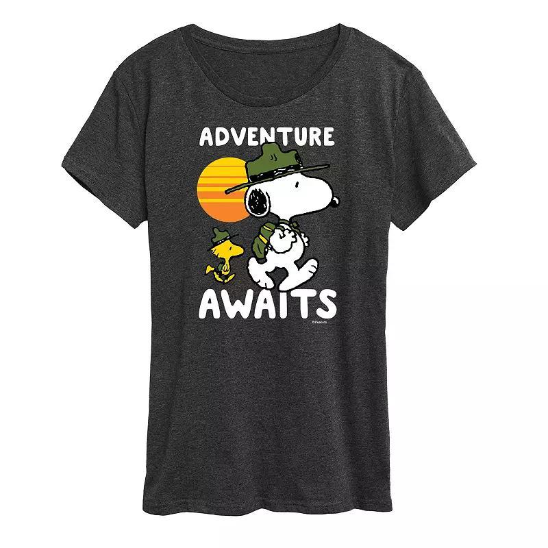 Women's Peanuts Snoopy & Woodstock Adventure Awaits Graphic Tee, Size: Medium, Heather Grey Product Image