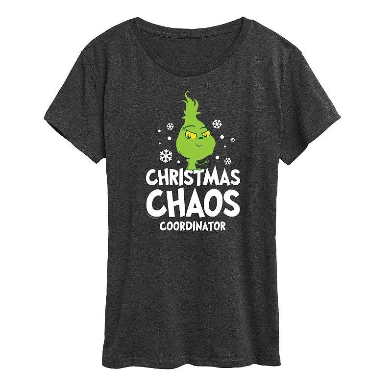 Womens Dr. Seuss Little Grinch Chaos Coordinator Graphic Tee, Girls Grey Red Product Image