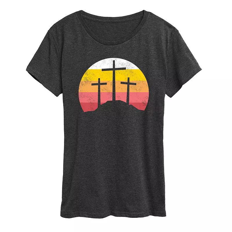 Women's Retro Sunset Three Crosses Graphic Tee,  Product Image