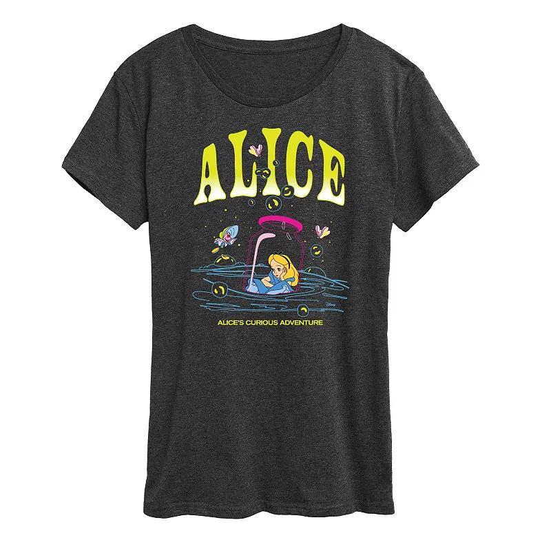 Disneys Alice in Wonderland Womens Alice In Bottle Graphic Tee, Girls Heather Grey Product Image