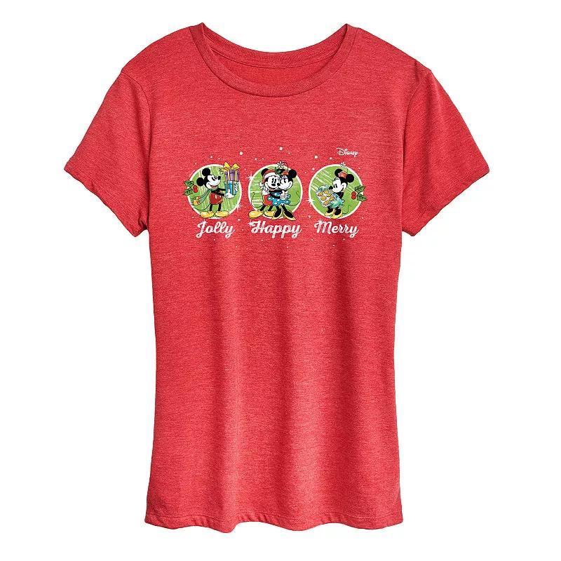 Disney's Mickey & Minnie Mouse Women's Jolly Happy Merry Graphic Tee, Size: XXL, Grey Red Product Image