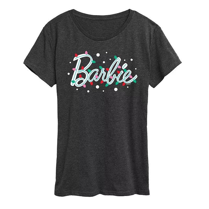 Women's Barbie® Logo Holiday Lights Graphic Tee, Girl's, Size: Large, Heather Grey Product Image