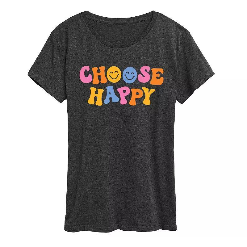 Plus Choose Happy Graphic Tee, Women's, Size: 4XL, Heather Grey Product Image