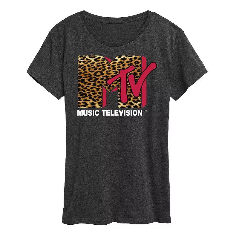 Women's MTV Leopard Logo Graphic Tee, Girl's, Size: Large, Dark Gray Product Image