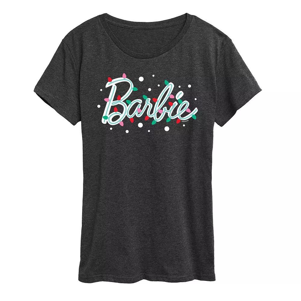 Women's Barbie® Logo Holiday Lights Graphic Tee, Girl's, Size: XL, Heather Grey Product Image