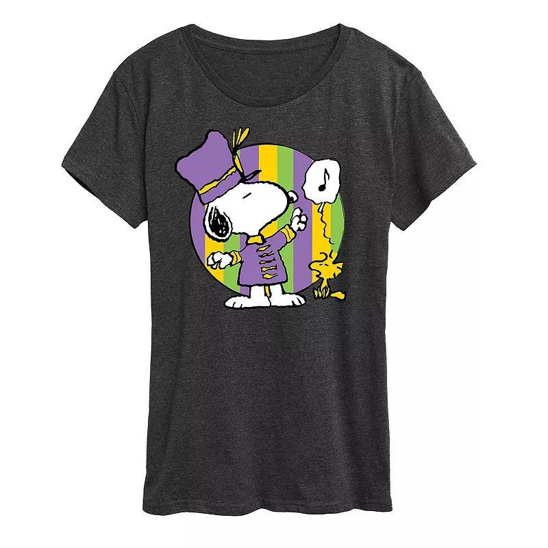 Womens Peanuts Snoopy Mardi Gras Marching Band Graphic Tee Heather Grey Product Image