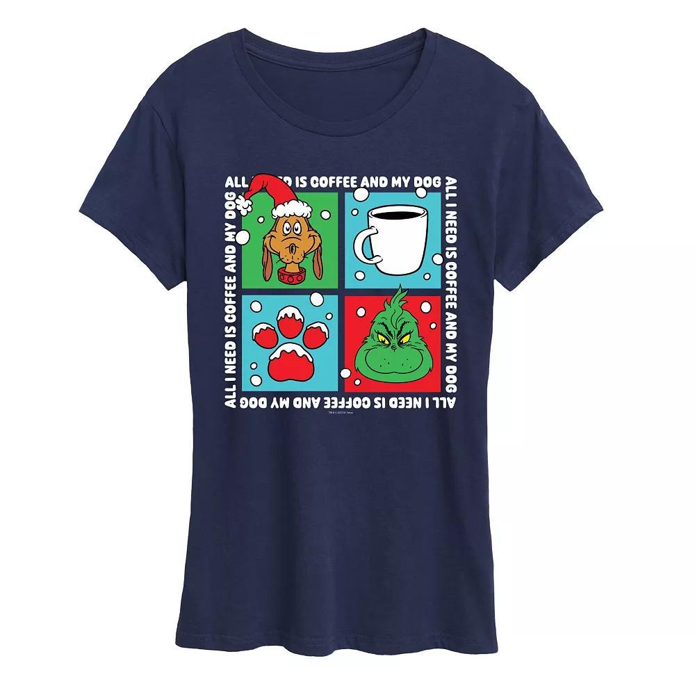 Women's Dr. Seuss Grinch Coffee & My Dog Graphic Tee, Size: XL, Blue Product Image