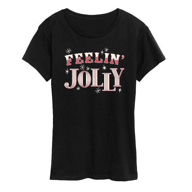 Women's "Feelin' Jolly" Candy Cane Holiday Graphic Tee, Girl's, Size: Large, Blue Product Image