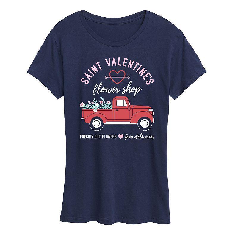 Women's Valentines Flower Truck Graphic Tee, Size: XXL, Blue Product Image