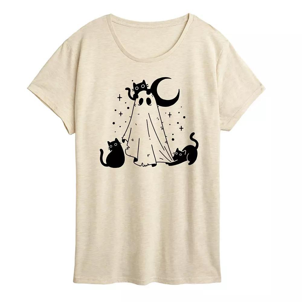 Women's Ghost and Cats Graphic Tee, Size: Small, Beige Product Image