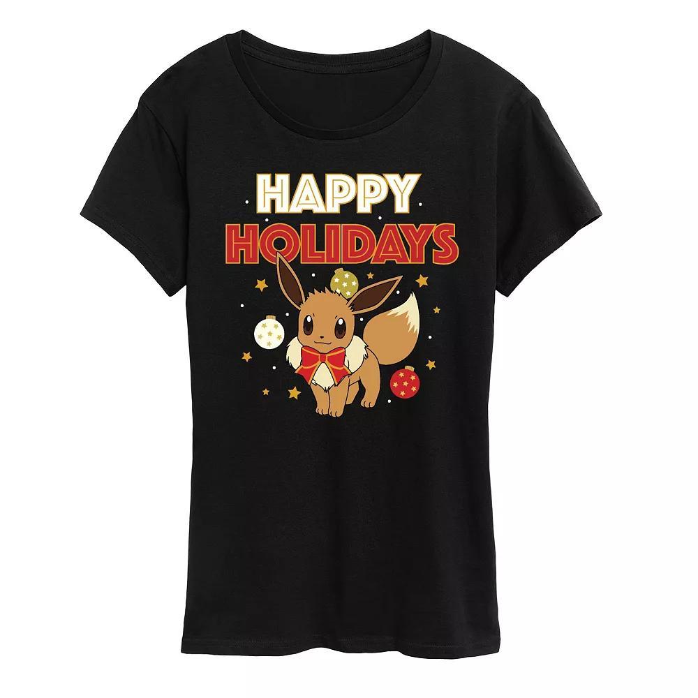 Women's Pokemon Happy Holidays Evee Tee, Girl's,  Product Image