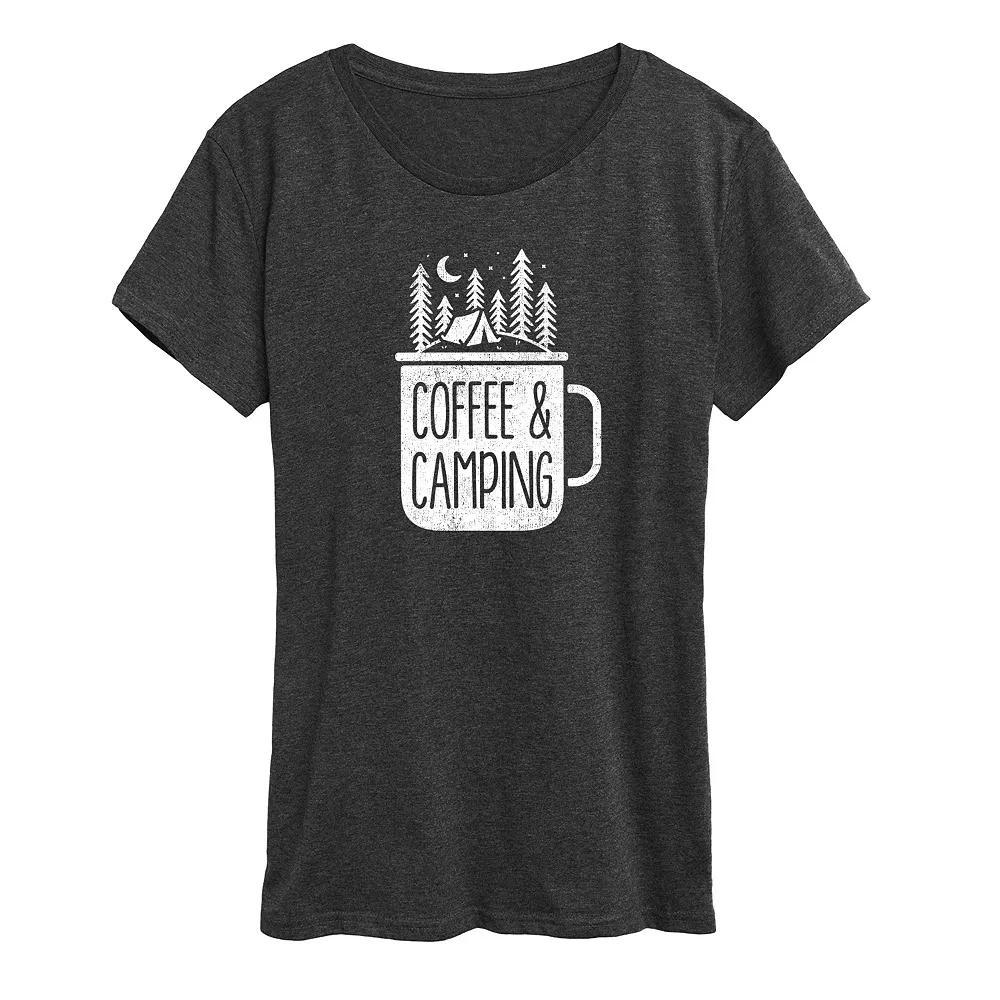 Women's Coffee And Camping Graphic Tee, Girl's, Size: XL, Gray Product Image