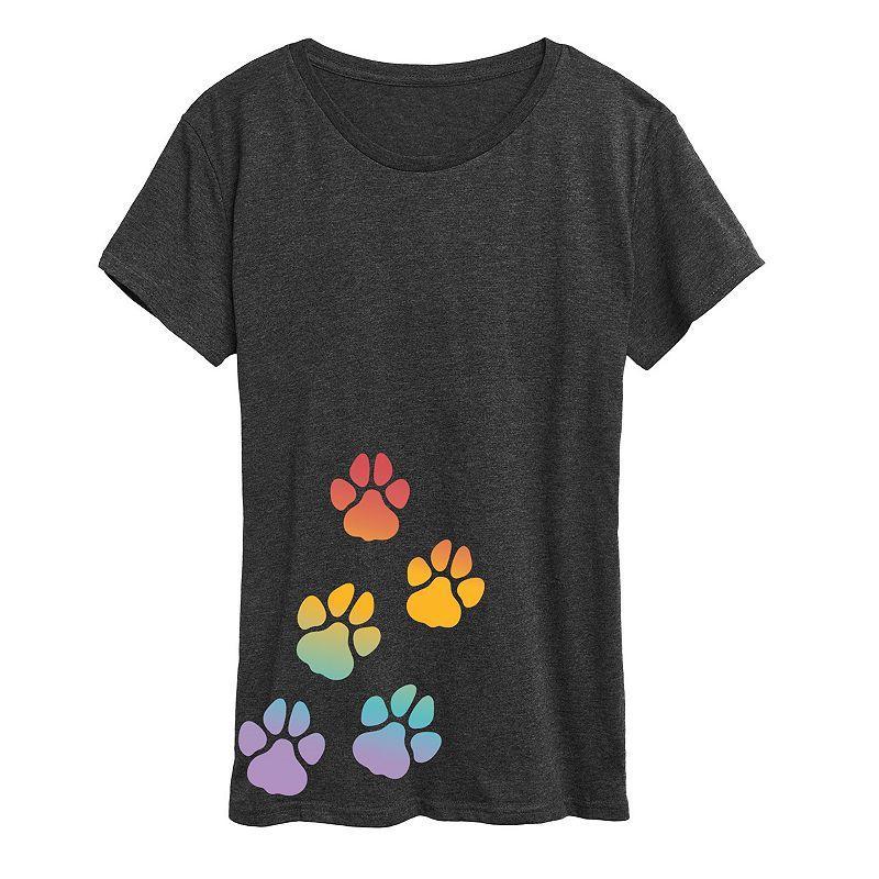 Women's Rainbow Paw Prints Graphic Tee, Size: XXL, Heather Grey Product Image