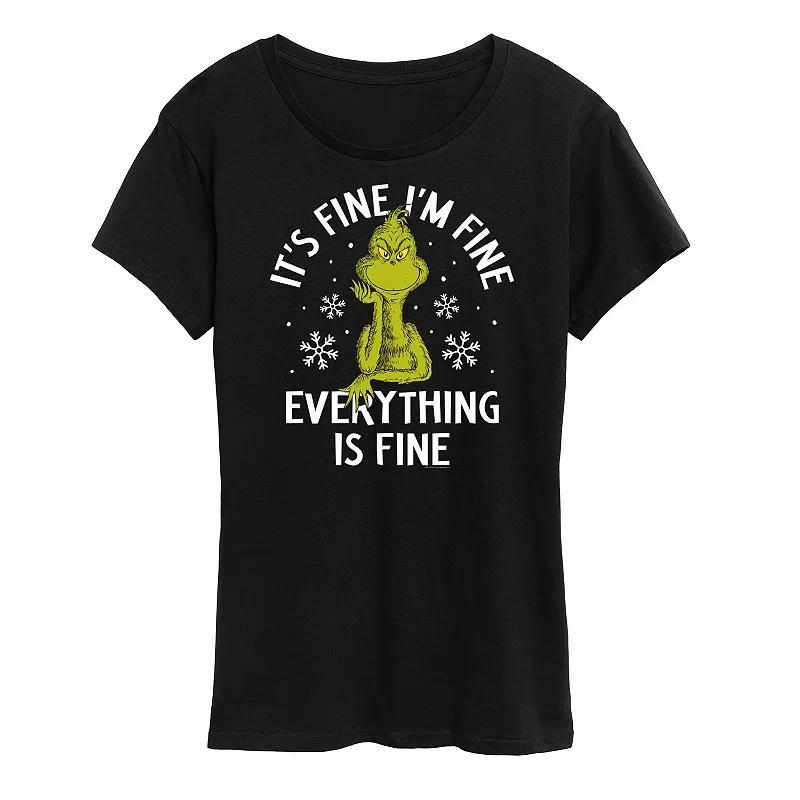 Women's Dr. Seuss Grinch It's Fine I'm Fine Graphic Tee, Size: XXL, Grey Product Image