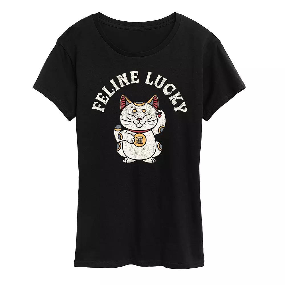 Women's Feline Lucky Tee Graphic Tee, Size: Small, Black Product Image