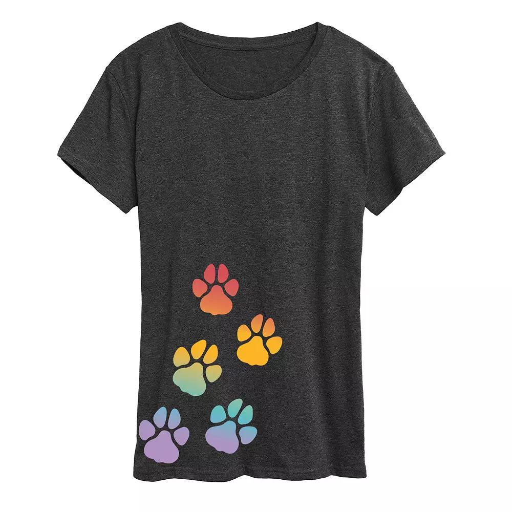 Women's Rainbow Paw Prints Graphic Tee, Size: XXL, Heather Grey Product Image