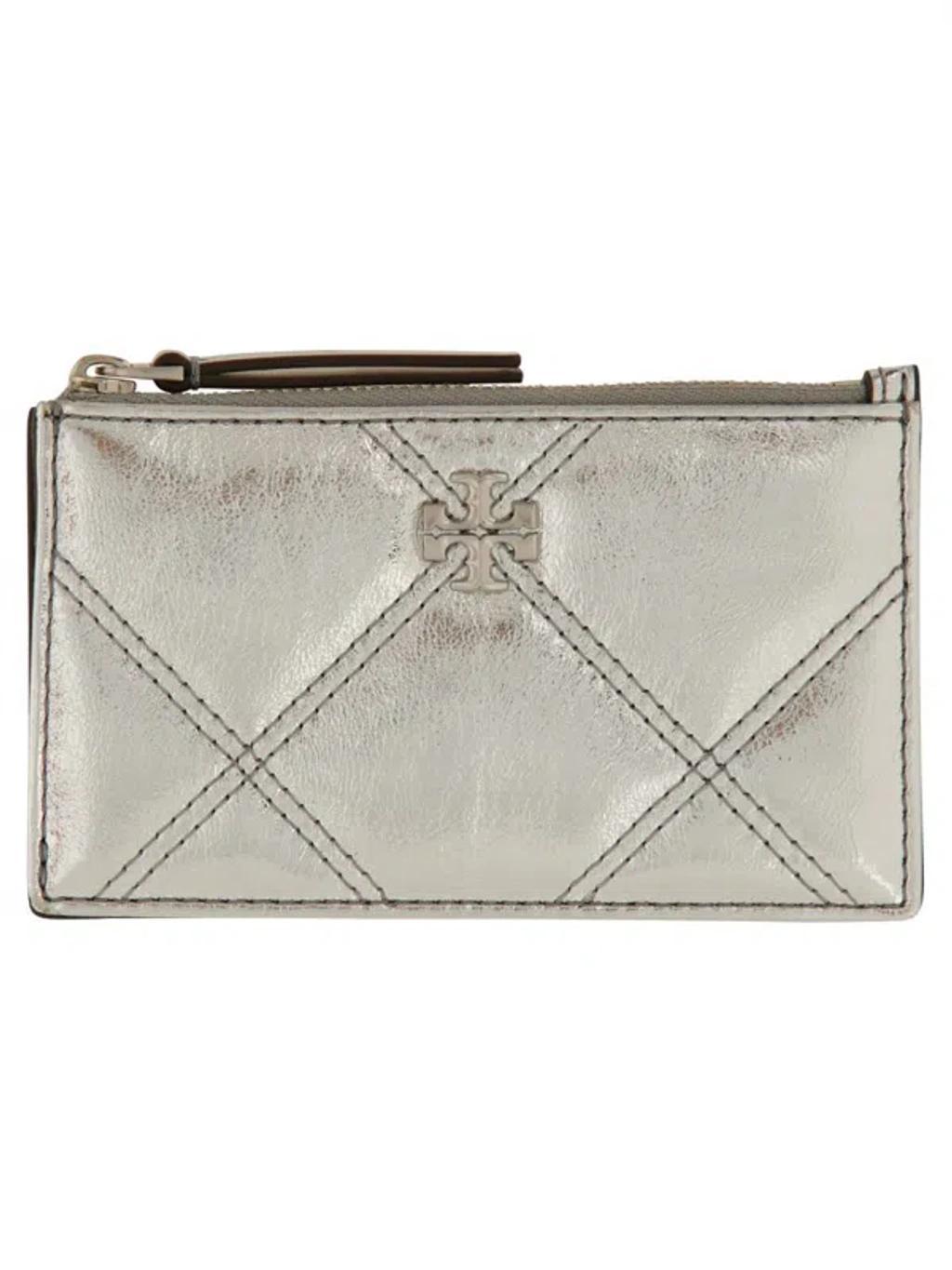 TORY BURCH Card Holder "kira" With Zipper In Silver Product Image